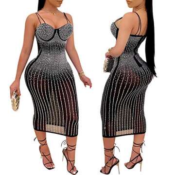 Stylish PORRCEY Hot Drilling Dress for Parties and Clubs