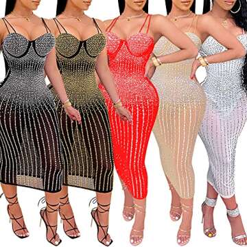 Stylish PORRCEY Hot Drilling Dress for Parties and Clubs