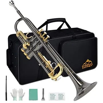 EASTROCK Bb Trumpet Standard Trumpet Set with Carrying Case, Gloves, 7C Mouthpiece, Cleaning Kit, Tu...
