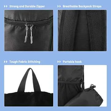 DOVO Hiking Backpack, Waterproof and Wear-resistant Lightweight Backpack Packable,Outdoor Travel Camping Daypack Foldable-BLACK