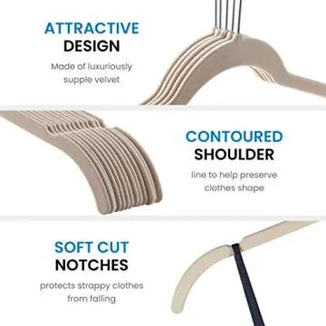 ZOBER Premium Velvet Non Slip Ultra Slim Clothes Hangers for Tops, Dress Shirts, Blouses, Strappy Dresses, Delicates (50 Pack) 50% Closet Space, 360° Swivel Hook