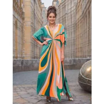 caftans for women Floral Print Kaftan Dresses Ethnic Boho Print swim cover up Batwing Sleeve mrs roper dress Vneck Plus Size beach Cover Up Batwing Sleeve mumu dresses 70s outfits 1126-4