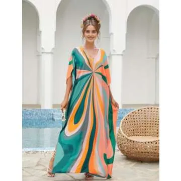 caftans for women Floral Print Kaftan Dresses Ethnic Boho Print swim cover up Batwing Sleeve mrs roper dress Vneck Plus Size beach Cover Up Batwing Sleeve mumu dresses 70s outfits 1126-4