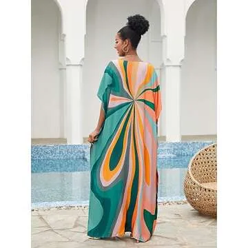 caftans for women Floral Print Kaftan Dresses Ethnic Boho Print swim cover up Batwing Sleeve mrs roper dress Vneck Plus Size beach Cover Up Batwing Sleeve mumu dresses 70s outfits 1126-4