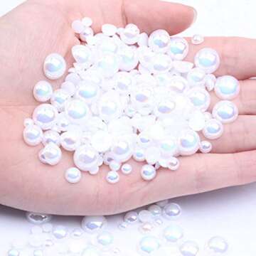 Dowarm 1000 Pieces Round Flatback Half Pearls, 4mm 6mm 8mm 10mm 12mm 14mm Half Pearls Beads for Crafts Jewelry, Loose Beads Gem (White AB)
