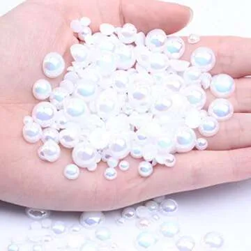 Dowarm 1000 Pieces Round Flatback Half Pearls, 4mm 6mm 8mm 10mm 12mm 14mm Half Pearls Beads for Crafts Jewelry, Loose Beads Gem (White AB)