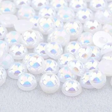 Dowarm 1000 Pieces Round Flatback Half Pearls, 4mm 6mm 8mm 10mm 12mm 14mm Half Pearls Beads for Crafts Jewelry, Loose Beads Gem (White AB)