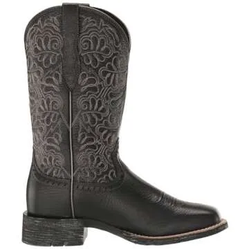 ARIAT BMVY9 Womens Round Up Remuda Western Boot Black Deertan 8.5