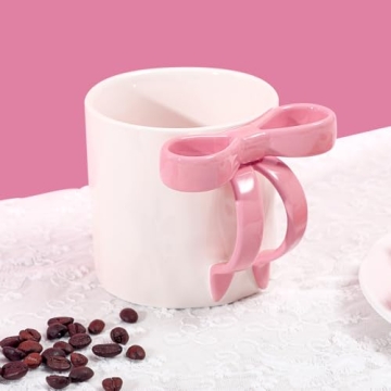 12oz Coquette Pink Bow Ceramic Coffee Mug with Pink Bow Handle for Women Bow Coffee Mug Coquette Val...