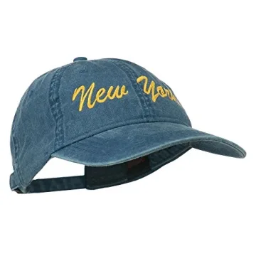 Embroidered New York State Washed Cap - Stylish Cotton Navy Hat