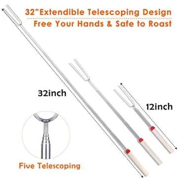 Marshmallow Roasting Sticks, Smores Sticks for Fire Pit with Wooden Handle, Stainless Steel Telescop...