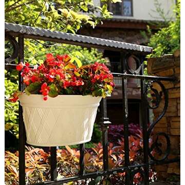 Mr Garden Plastic Hanging Planters - Vertical Wall Planters with 6 Hooks - Semicircular Rail Planters for Fence and Patio, Light Grey, 3 Pack