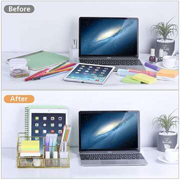 POPRUN Desk Organizers and Accessories for Women with Drawer, Cute Desk Supplies and Stationary Ogan...