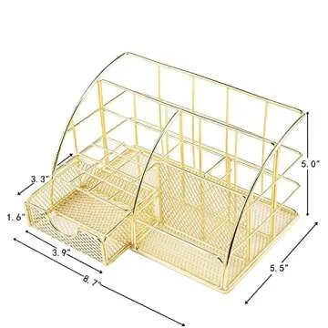 POPRUN Desk Organizers and Accessories for Women with Drawer, Cute Desk Supplies and Stationary Oganizer for Home and Office Desk Decor, Metal Mesh Desk Organization and Storage (Gold)