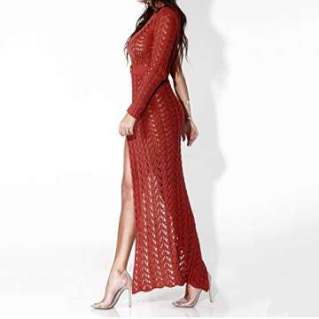 Womens Sexy Lace Up Dress One Off Shoulder Dress Hollow Out High Slit Knit Beach Pencil Party Maxi Dresss Red S