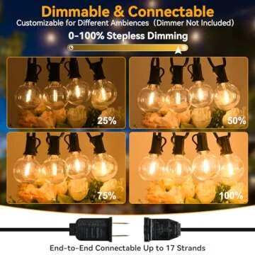 100ft Outdoor String Lights Waterproof/Connectable/Dimmable with 52 LED Shatterproof Bulbs,2-Pack 50ft UL Listed Globe G40 String Lights Outside Lighting for Patio Backyard Cafe Party Wedding Garden