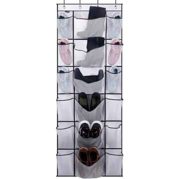 MISSLO Over the Door Shoe Organizer with 6 Extra Large Mesh Storage Pockets Hanging Shoe Holder Hanger, White