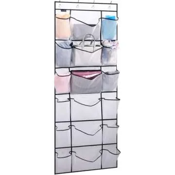 MISSLO Over the Door Shoe Organizer with 6 Extra Large Mesh Storage Pockets Hanging Shoe Holder Hanger, White