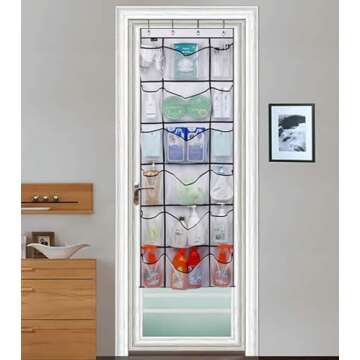 MISSLO Over the Door Shoe Organizer with 6 Extra Large Mesh Storage Pockets Hanging Shoe Holder Hanger, White