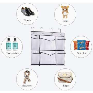 MISSLO Over the Door Shoe Organizer with 6 Extra Large Mesh Storage Pockets Hanging Shoe Holder Hanger, White