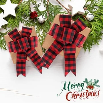 19.6 Yard 2.5 inch Wide Buffalo Plaid Ribbons Wired Edges, 2 Rolls Red and Black Checkered Ribbon for Christmas Tree Gift Decorations