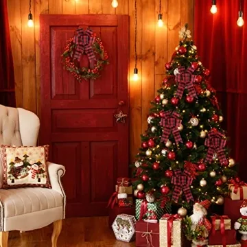 19.6 Yard 2.5 inch Wide Buffalo Plaid Ribbons Wired Edges, 2 Rolls Red and Black Checkered Ribbon for Christmas Tree Gift Decorations