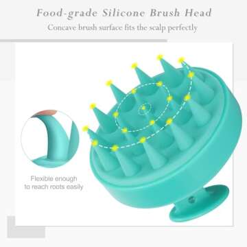 FREATECH Scalp Massager Hair Growth, Scalp Scrubber with Soft Silicone Bristles for Dandruff and Hair Care, Shampoo Brush Hair Massager Scalp Exfoliator for Wet & Dry, Long Curly Thick Hair, Green