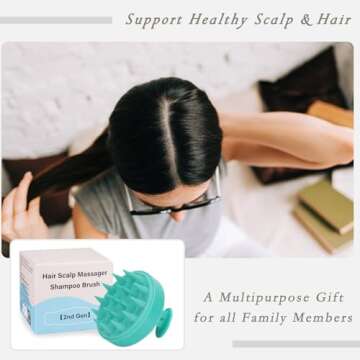 FREATECH Scalp Massager Hair Growth, Scalp Scrubber with Soft Silicone Bristles for Dandruff and Hair Care, Shampoo Brush Hair Massager Scalp Exfoliator for Wet & Dry, Long Curly Thick Hair, Green