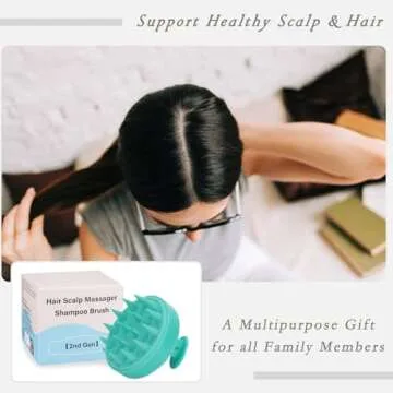 FREATECH Scalp Massager Hair Growth, Scalp Scrubber with Soft Silicone Bristles for Dandruff and Hair Care, Shampoo Brush Hair Massager Scalp Exfoliator for Wet & Dry, Long Curly Thick Hair, Green