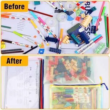 24pcs Mesh Zipper Pouch Bags, Zipper Bags for Organizing, A4 Zipper Bags for Classroom Organization and Storage, Board Game Storage,Puzzle Bags