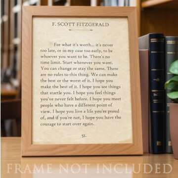 F. Scott Fitzgerald Quotes Wall Art-For What It's Worth-Vintage Wall Art Decor - 11x14 Unframed Post...