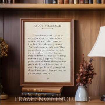 F. Scott Fitzgerald Quotes Wall Art-For What It's Worth-Vintage Wall Art Decor - 11x14 Unframed Poster - Library Decor - Book Pages - Gatsby Vintage Posters - Classic Book Quotes Inspirational Decor