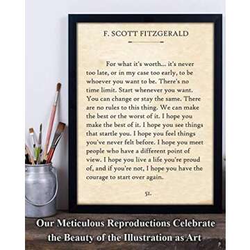 F. Scott Fitzgerald Quotes Wall Art-For What It's Worth-Vintage Wall Art Decor - 11x14 Unframed Poster - Library Decor - Book Pages - Gatsby Vintage Posters - Classic Book Quotes Inspirational Decor