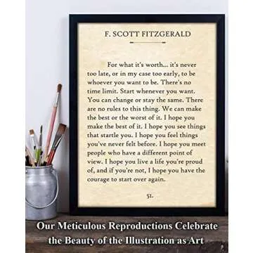F. Scott Fitzgerald Quotes Wall Art-For What It's Worth-Vintage Wall Art Decor - 11x14 Unframed Poster - Library Decor - Book Pages - Gatsby Vintage Posters - Classic Book Quotes Inspirational Decor