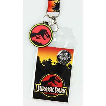 Jurassic Park Logo Lanyard Keychain ID Holder with Charm
