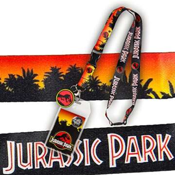 Jurassic Park Logo Lanyard Keychain ID Holder with Charm