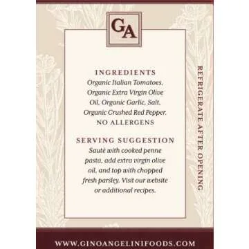 Gino Angelini Pasta Sauce - ORGANIC ARRABBIATA, Italian Tomatoes, Garlic & Crushed Red Pepper, 24 Ounces, Pack of 2