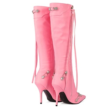 Stylish Kluolandi Stiletto Knee High Boots in Pink
