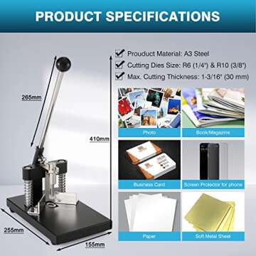 IRONWALLS Corner Rounder Punch Heavy Duty, 1.2”/30mm Thickness Manual Corner Rounder Paper Punch Cutter with R6mm R10mm Interchangeable Dies for Heavy Cardstock, Plastic, Aluminum Sheet