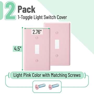 Bates- Light Switch Plates, 2 Pack, Pink Light Switch Cover Plate, Light Covers for Light Switch, Ou...