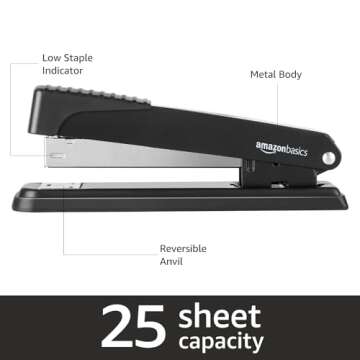 Amazon Basics Full-strip Metal Office Desktop Stapler, 20 Sheet Capacity, 3 Pack, Black