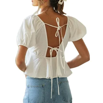 Stylish Remidoo Puff Sleeve Peplum Crop Top for Women