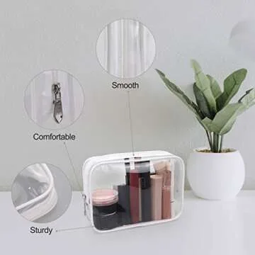 Wedama TSA Approved Toiletry Bag, Cosmetic Bags 2 Pack with Zipper Carry on Airline Airport Travel Accessories, PVC Makeup Bags for Travel, Quart Size Travel Bags for Men and Women-White