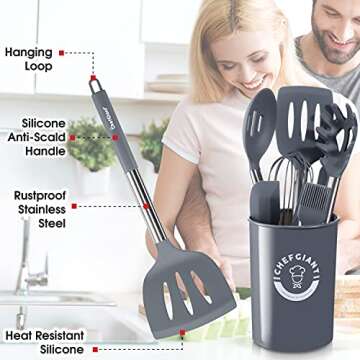 ChefGiant 15-Piece Silicone Kitchen Utensil Set - Perfect for Every Cooking Need!