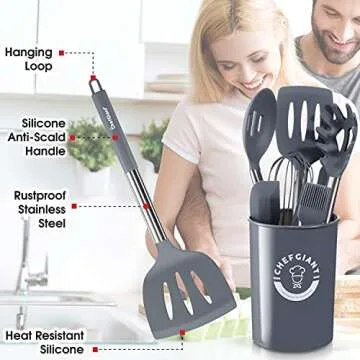ChefGiant 15-Piece Silicone Kitchen Utensil Set - Perfect for Every Cooking Need!