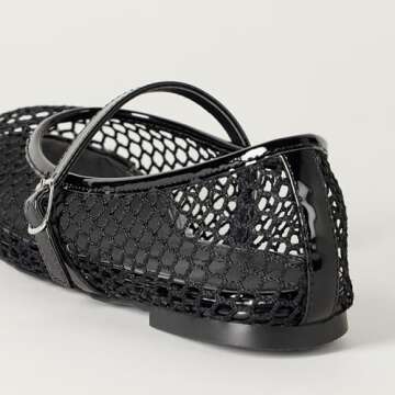 The Drop Women's Katy Mary Jane Flat Black Fishnet, 8