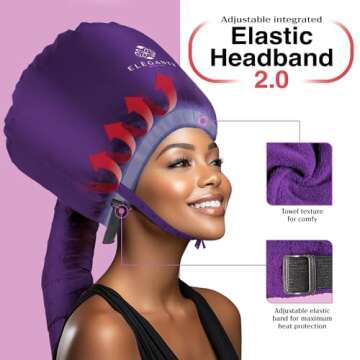 Bonnet Hair Dryer - Integrated Elastic Headband That Reduces Heat Around Ears & Neck - Hood Hairdryer Attachment for Curly Hair - Easy to Use for Deep Conditioning and Fast Hair Drying (Purple)