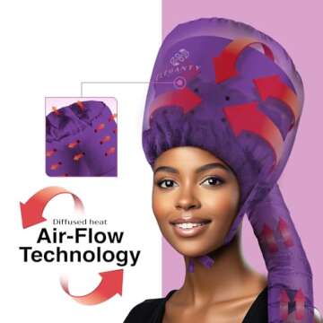 Bonnet Hair Dryer - Integrated Elastic Headband That Reduces Heat Around Ears & Neck - Hood Hairdryer Attachment for Curly Hair - Easy to Use for Deep Conditioning and Fast Hair Drying (Purple)
