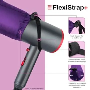 Bonnet Hair Dryer - Integrated Elastic Headband That Reduces Heat Around Ears & Neck - Hood Hairdryer Attachment for Curly Hair - Easy to Use for Deep Conditioning and Fast Hair Drying (Purple)