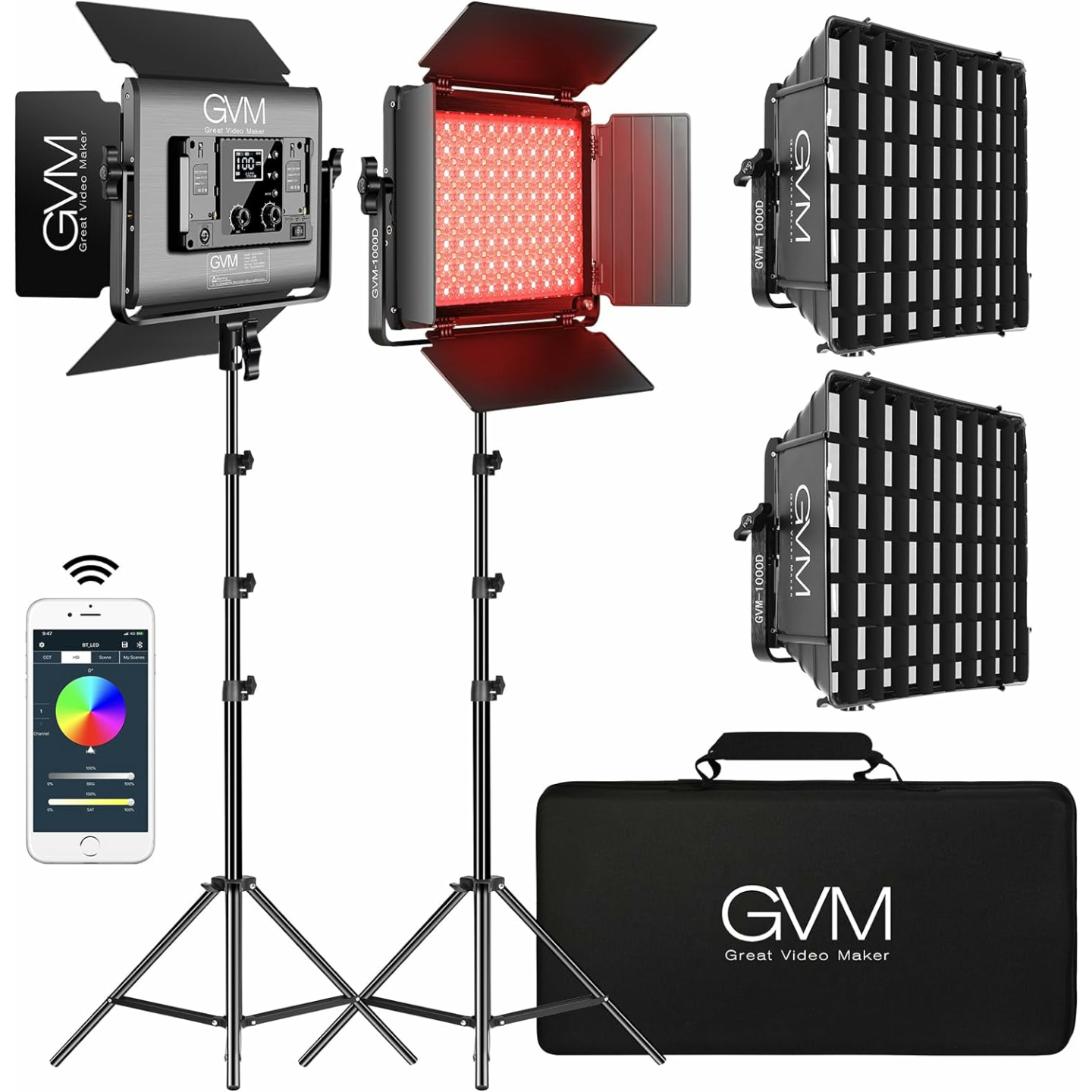 GVM 1000D RGB LED Video Lighting Kit with 2 Softboxes